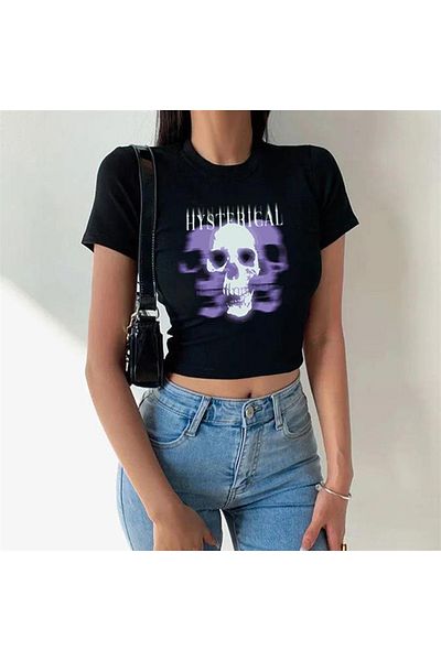 Touz zolid wear Hysterical Printed Black Crop