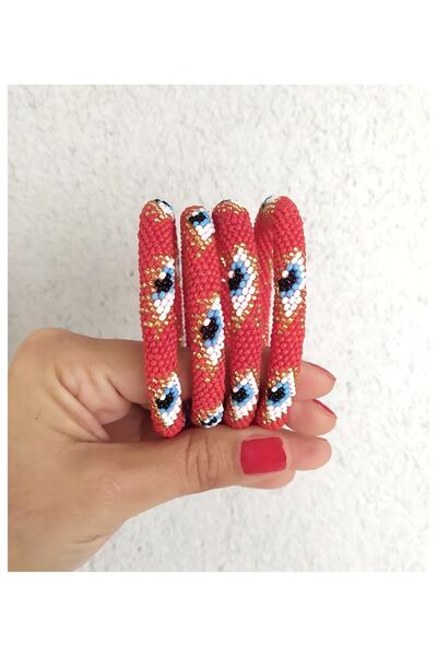 Pötikare Butik Atölye Kırmızı Göz Desen Bilezik