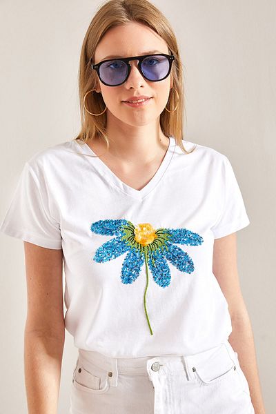 Bianco Lucci Dámské vyšívané tričko Daisy