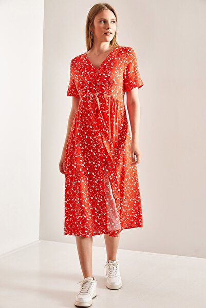 Bianco Lucci Női elöl gombos öves derék virágmintás ruha