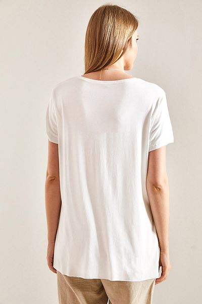Bianco Lucci Damen-T-Shirt aus Viskose mit seitlichem Schlitz