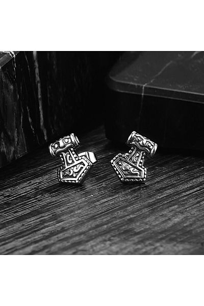 Viking Thor Mjollnir Scandinavian Nordic Style Odin Hammer Nail Model 316L Steel Unisex Earrings