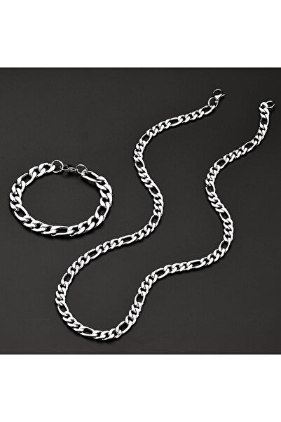 SKY TOPTAN Figaro Şavin 3e1 Alloy Men's Bracelet and Necklace Chain Set Silve...
