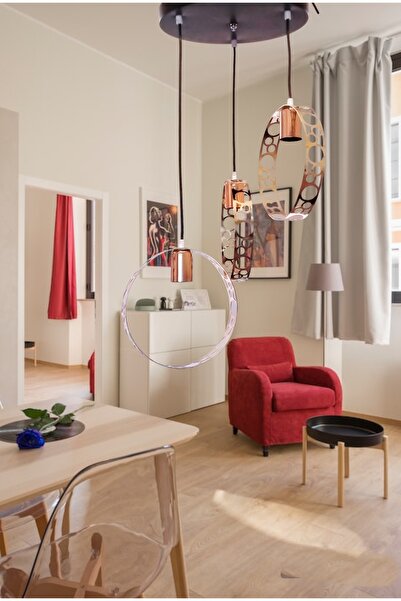 öalpa Yuvarlak 3'Lü Sarı-Siyah Modern Salon Avize