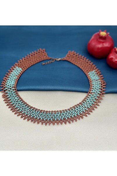 Opia Takı & Aksesuar Kadın El Yapımı Bronz Turkuaz Yaka Kolye