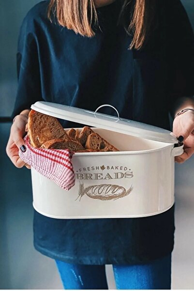 Orvila Luxury Metal Covered White Bread Bowl with Handle