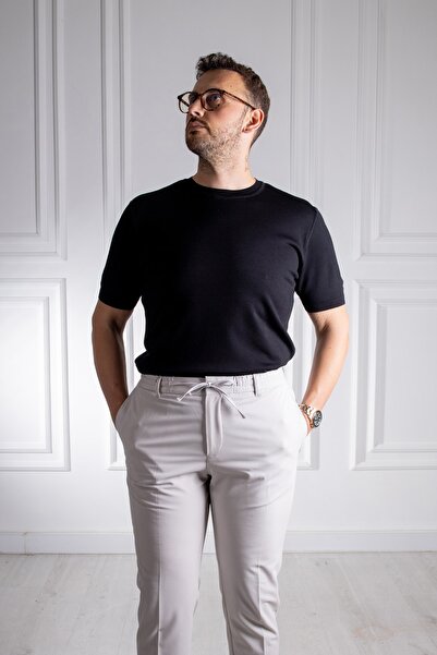 Sarar Επισκέψτε το μπλουζάκι με λαιμόκοψη Basic μαύρο λεπτό πλεκτό