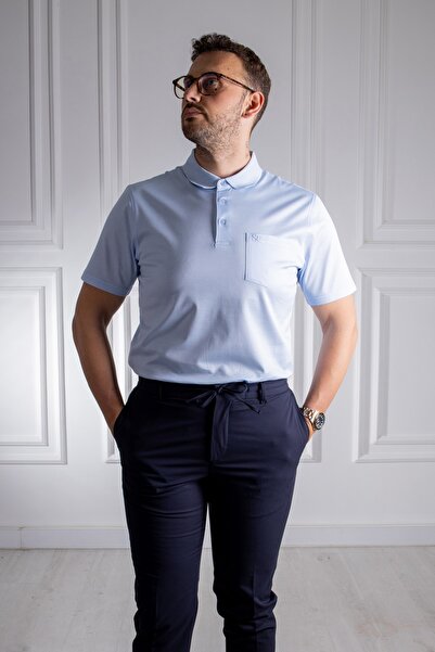 Sarar Поло з класичним коміром, кишенями, 100% бавовна, світло-блакитна футболка