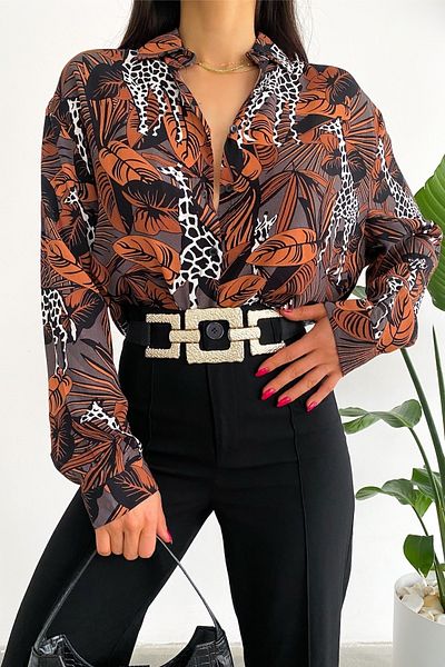 FEMELLE Cămașă oversize pentru femei, sezon nou, cu model de frunze și girafe