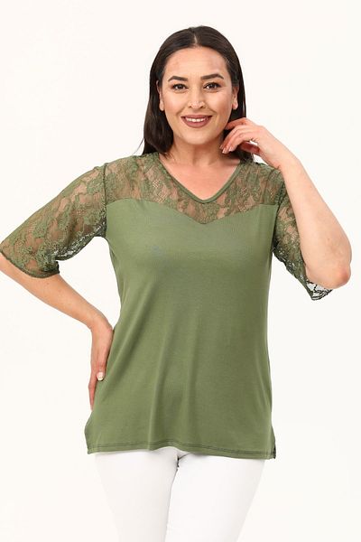 MJORA Green Sweetheart Neck Plus Size Lace Blouse