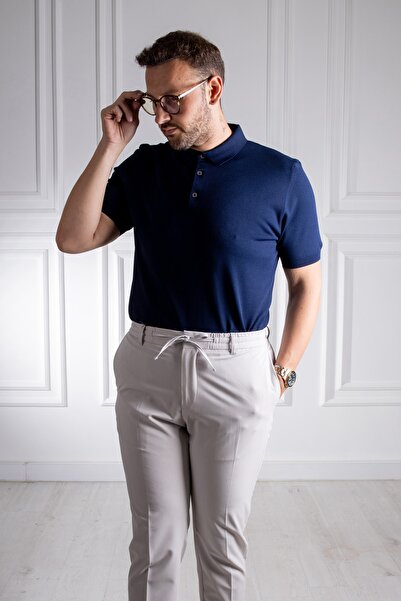 Sarar Інтерв'ю Сарар Поло-комір Синій Тонкий трикотажний футболка