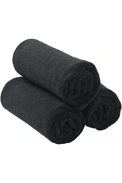 Peak Shine Prosop negru pentru spa fitness - 3 bucăți, 30x100 cm, 100% bumbac, absorbant transpirația și moale