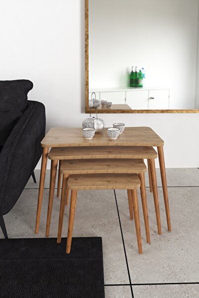 Enda Home 4'lü Zigon Sehpa Ahşap Ayaklı Yan Sehpa
