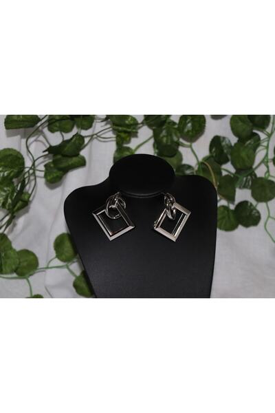 CHIC SQUARE ELIPS FLASHING METALLIC DANGLE EARRING