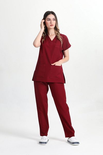 BAŞAK Set de tricou din bumbac roșu Claret Lycra Yarasakol Doctor Nurse