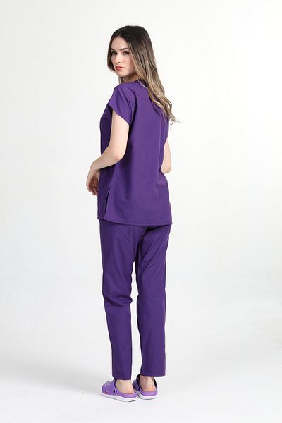 BAŞAK Purple Lycra Cotton Scrubs - Yarasakol Doctor Nurse Jersey Set