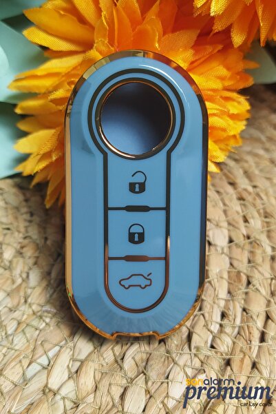 sarıalarm Premium Fiat Doblo Ducato Punto 500 Anahtar Kabı Kılıfı Gri - Mavi