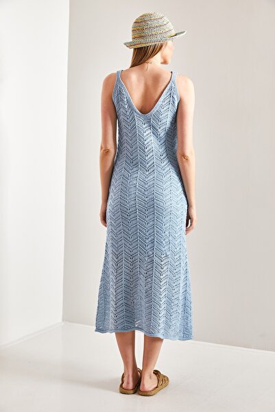 Bianco Lucci Γυναικείο καλοκαιρινό πλεκτό φόρεμα με τιράντες