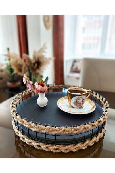 Egindra صينية عرض الشاي والقهوة المزخرفة المصنوعة يدويًا بتصميم خاص