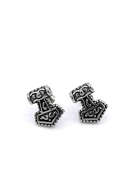 Viking Thor Mjollnir Scandinavian Nordic Style Odin Hammer Nail Model 316L Steel Unisex Earrings