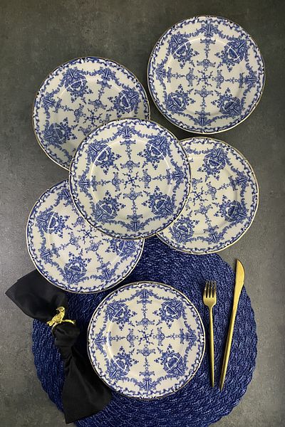 porselenden Royal Queen Matte Gold Gilded 19 Cm Porcelain Retro Cake Plate Serving Set for 6 Persons