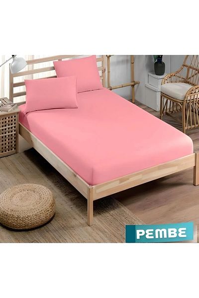 INTER Z Cotton Ranforce Fabric Elastic Fitted Pillowed Sheet Set (King Size) Pink