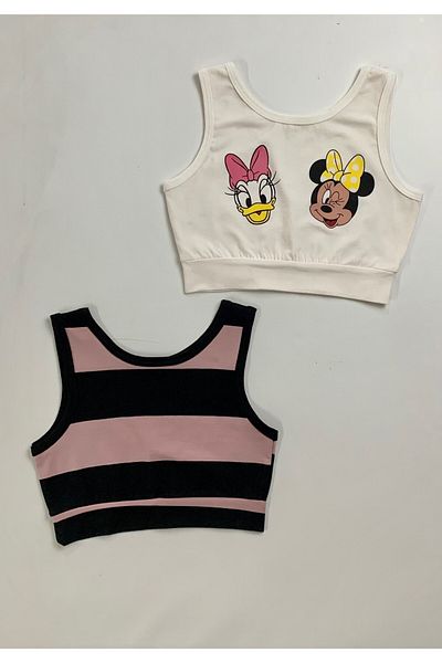 Keywest Bluză crop pentru copii din 2 piese cu imprimeu și dungi Daisy & Minnie