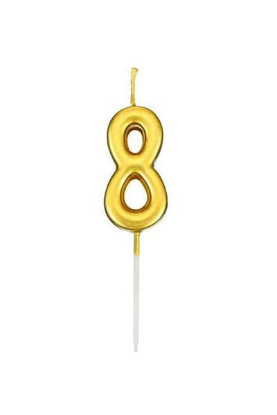 parti pera 8 Yaş Doğum Günü Rakam Sayılı Pasta Mumu Gold Renk