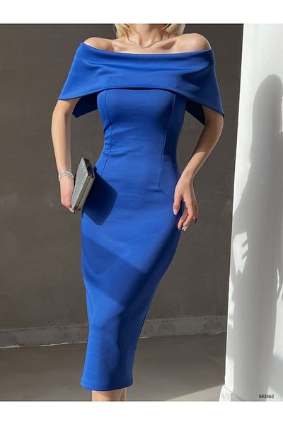 merlavin Rochie de damă cu guler Madonna, lungime midi, țesătură de scuba, colorată