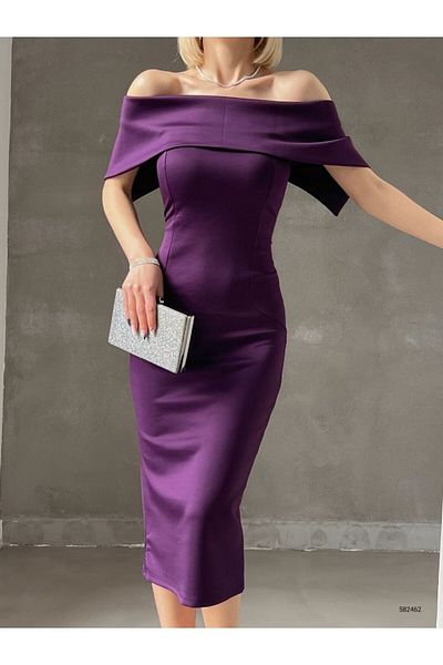 merlavin Women's Madonna Collar Midi Dress Scuba Fabric (coloured)