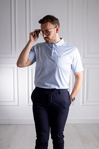 Sarar Поло з класичним коміром, кишенями, 100% бавовна, світло-блакитна футболка