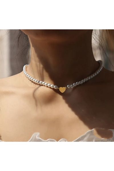 monalisatoka قلادة نسائية من اللؤلؤ على شكل قلب ذهبي