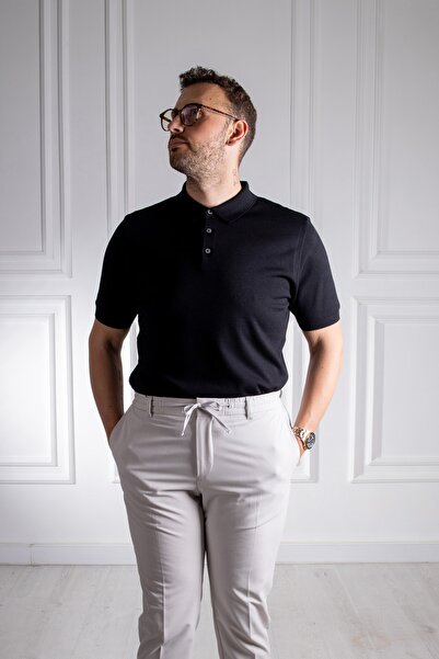 Sarar Επισκέψτε το μπλουζάκι με λαιμόκοψη Polo Black Slim Knitwear