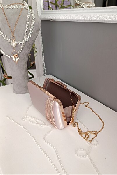 LA CALZATURE Rose Case Skin Satin Three Rows of Stones Βραδινό Φόρεμα Κουτί Μοντέλο Γυναικεία Τσάντα