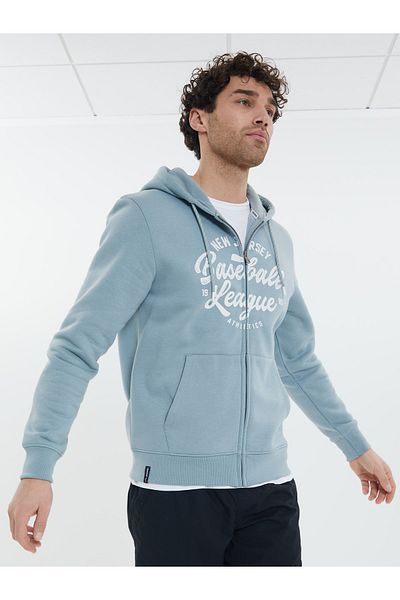 Threadbare Men Graphic Print Long Sleeve Hoodie, Slate Blue