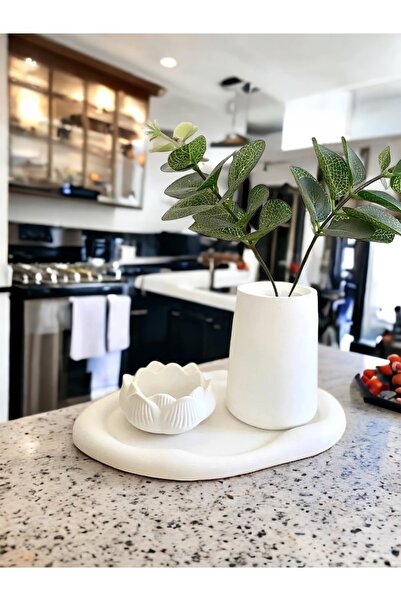 Decorative 3-Piece Set | Oval Plate, Cylinder Vase, Lotus Jewelry Plate