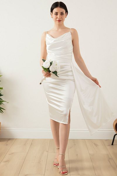 PULLIMM Rochie din satin cu volan cu bretele plisate 39608