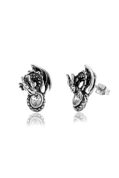 Viking Dragon Design Gothic Dragon Zircon Stone Stud Model 316L Steel Men's Earrings
