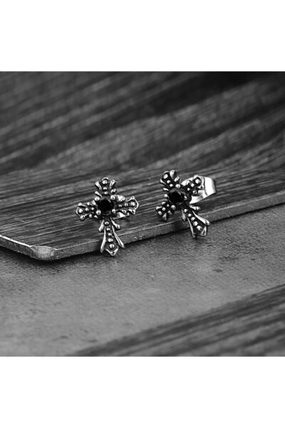 Viking Gotik Haç & Çarmıh Tasarım Zirkon Taşlı Vintage 316l Çelik Unisex Küpe