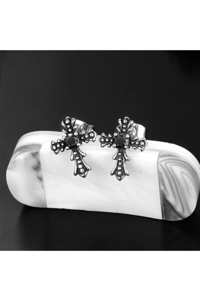 Viking Gotik Haç & Çarmıh Tasarım Zirkon Taşlı Vintage 316l Çelik Unisex Küpe