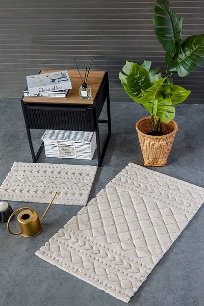 HC&W Aztech Beige 100% Cotton Viscose 2 Piece Bath Mat Set