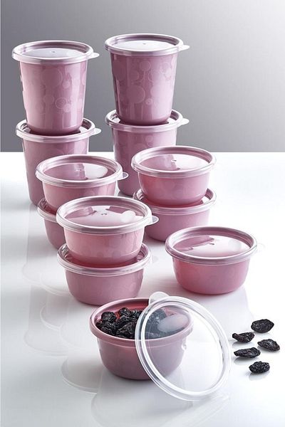Pazarika Pink Set of 12 Round Food Storage Container with Leak Proof Airtight Lid 4x500 Ml 8x250 Ml