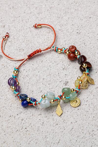 ÇAKRA DOĞAL TAŞ Doğal Taşlı Natürel Kesim 925 Ayar Gümüş Makrome Örgü Çakra Ş...