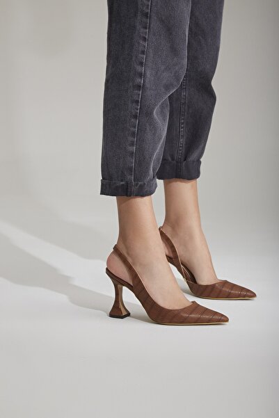 AYAKKABI PRENSİ Lydian Taba Kroko 8 Cm Kadın Stiletto, Topuklu Ayakkabı