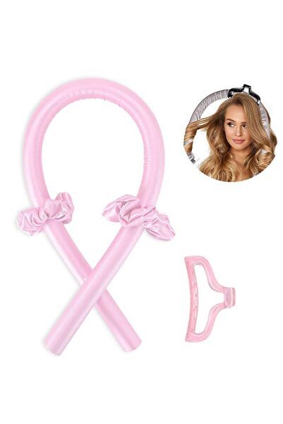 MUJGAN Saç Bigudi Seti Saten Saç Sosisi Pembe