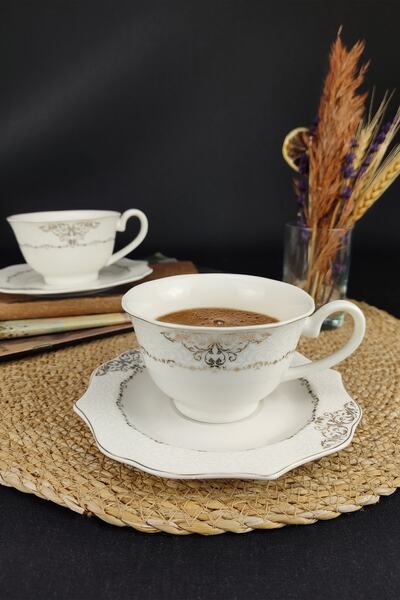 Digithome Porselen 6 Kişilik Çay Nescafe Fincan Takımı Yaldızlı Rıse-200 62626 C320.045