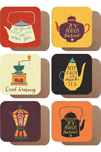 Öz Kupa مجموعة قواعد أكواب خشبية ملونة للشاي والقهوة مكونة من 6 قطع