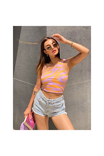 NEWLAKER Bluză crop cu tăietură asimetrică cu o singură mânecă