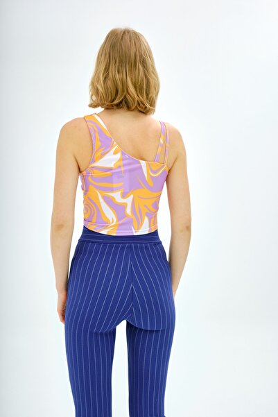 NEWLAKER Bluză crop cu tăietură asimetrică cu o singură mânecă