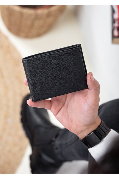 Niki Leather Черен кожен портфейл с джоб за монети Sosa